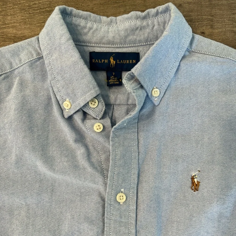 Worn once - ralph lauren boys shirt - light blue gingham checkered - Picture 2 of 2